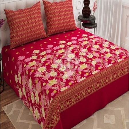 Red Floral Printed Bed Sheet S