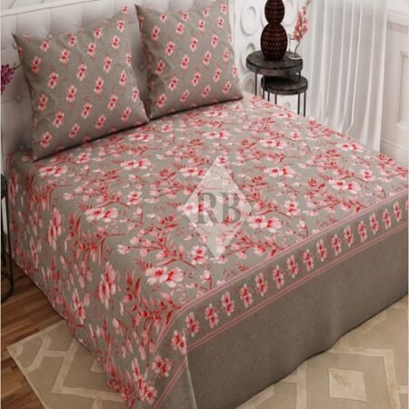 Red Flower Color Printed Bed Sheet S