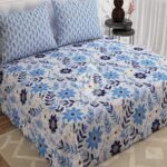 Sky Blue Flowers Design Printed Bed Sheet S