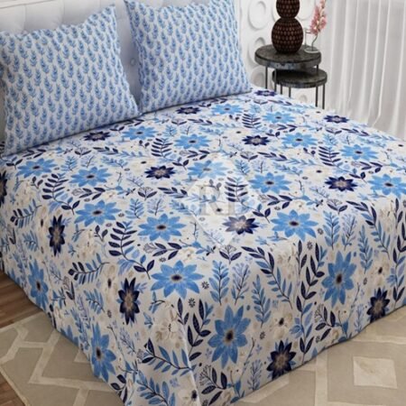 Sky Blue Flowers Design Printed Bed Sheet S