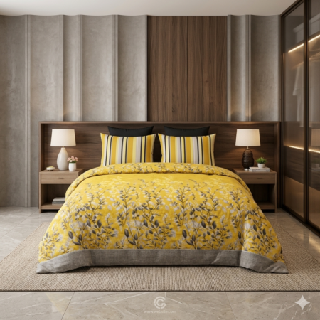 Yellow Printed Bed Sheet With 2 Pillow Covers S