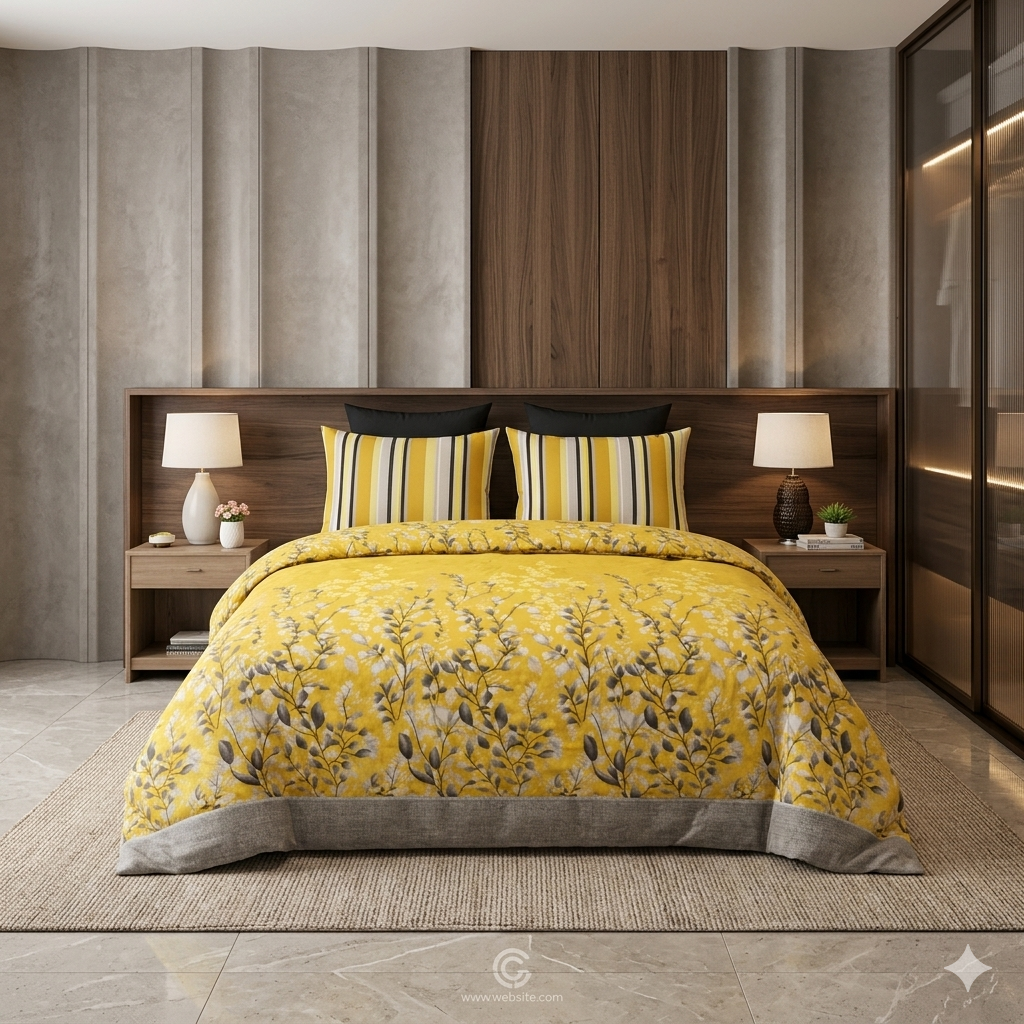 Yellow Printed Bed Sheet With 2 Pillow Covers S Yellow Printed Bed Sheet With 2 Pillow Covers S