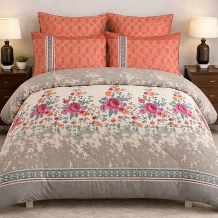 Beautifull Orange Color Printed Bed Sheet S