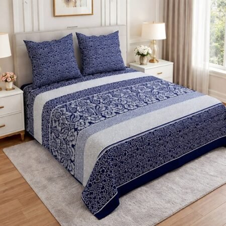 Blue Color Printed Bed Sheet S