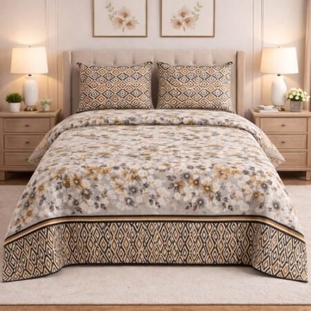 Brown Flower Color Printed Bed Sheet S