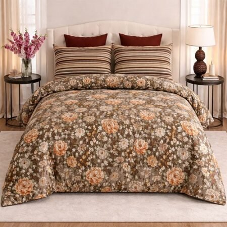 Brown Flowers Color Printed Bed Sheet S