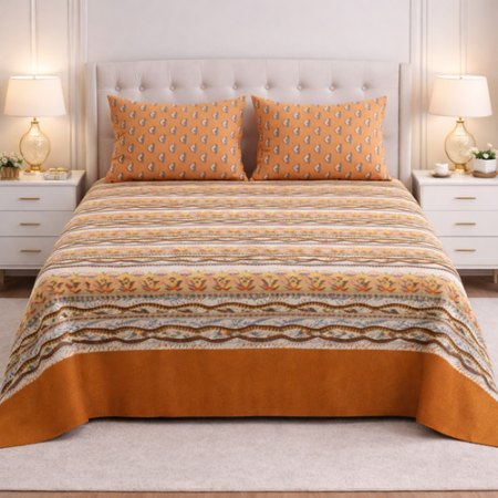 Burnt Orange Color Printed Bed Sheet S