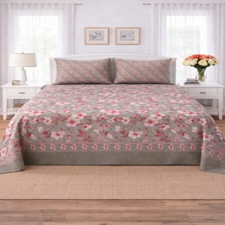 Red Flower Color Printed Bed Sheet S