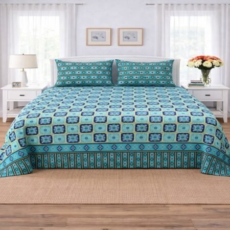 Sea Green Royal Color Printed Bed Sheet S