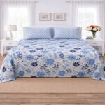 Sky Blue Flowers Design Printed Bed Sheet S