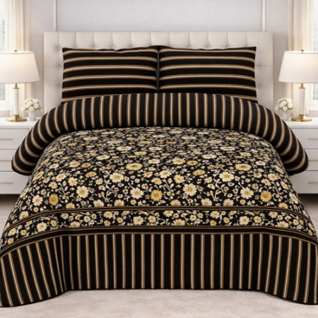 Dark Brown Color Printed Bed Sheet S
