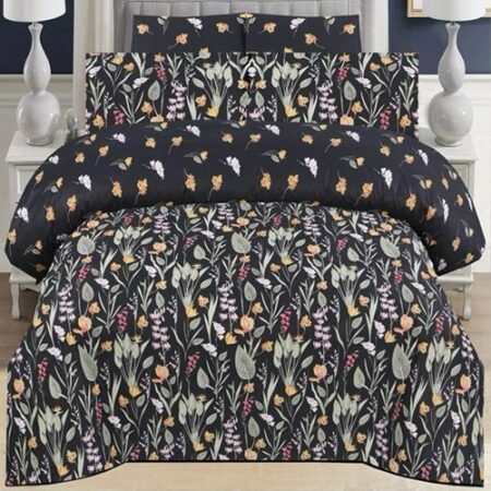 Beautiful Black Printed Bed Sheet With 2 Pillow Covers N
