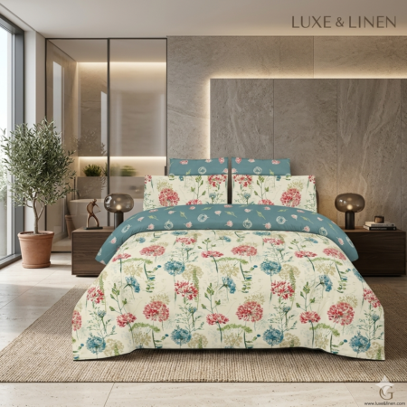 Blue Blossom floral Printed Bed Sheet With 2 Pillow Covers N