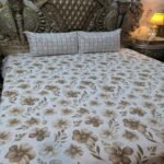 Brown Flowers Printed Bed Sheet With 2 Pillow Covers