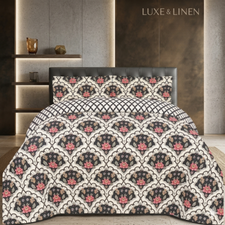 Classic black and white Printed Bed Sheet With 2 Pillow Covers N