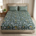 Dark Green Floral Print Bedsheet