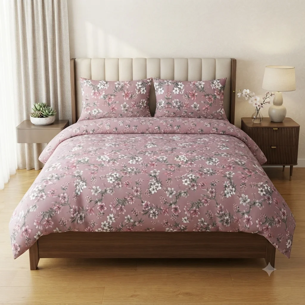 Dusty Pink Wildflower Cotton Bed Sheet Dusty Pink Wildflower Cotton Bed Sheet