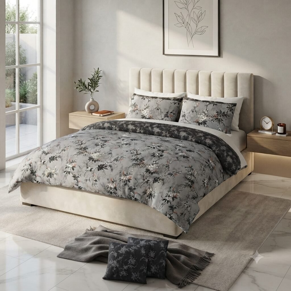 Floral Grey Elegance Bed Sheet Set Floral Grey Elegance Bed Sheet Set
