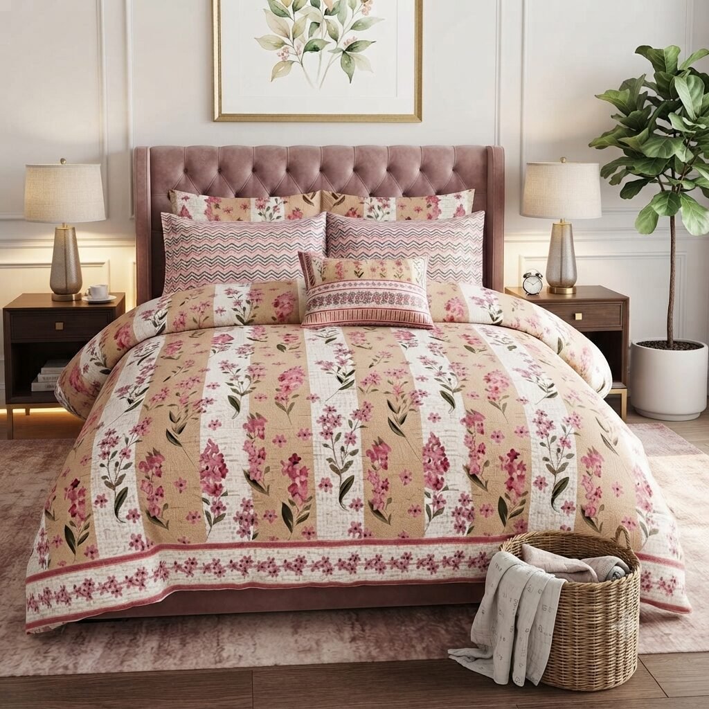 Floral Striped Bedding Set Floral Striped Bedding Set