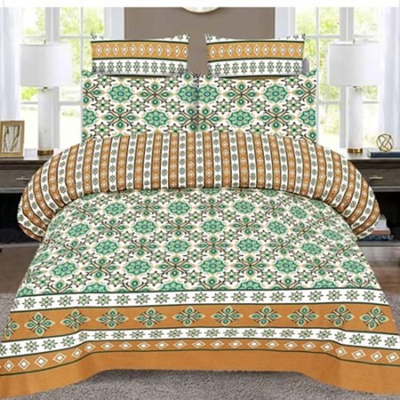Orange Printed Bed Sheet With 2 Pillow Covers