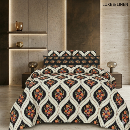 Orange floral Printed Bed Sheet With 2 Pillow Covers