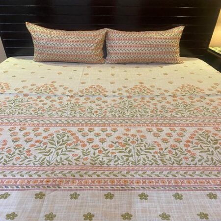 Pink Printed Bed Sheet With 2 Pillow Covers