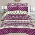 Purple Printed Bed Sheet With 2 Pillow Covers