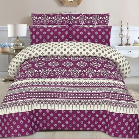Purple Printed Bed Sheet With 2 Pillow Covers