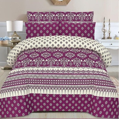 Purple Printed Bed Sheet With 2 Pillow Covers Purple Printed Bed Sheet With 2 Pillow Covers