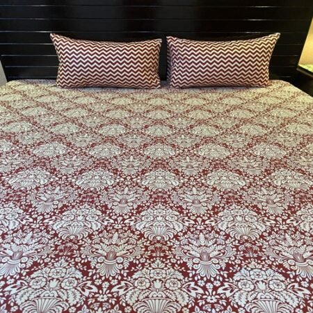 Red Printed Bed Sheet With 2 Pillow Covers
