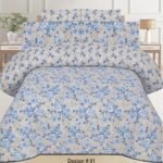 Sky Blue Printed Bed Sheet With 2 Pillow Covers N