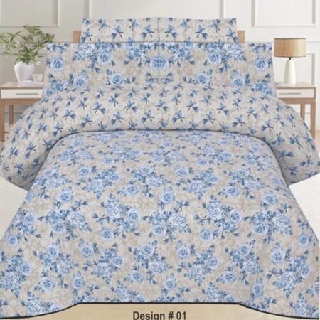 Sky Blue Printed Bed Sheet With 2 Pillow Covers N