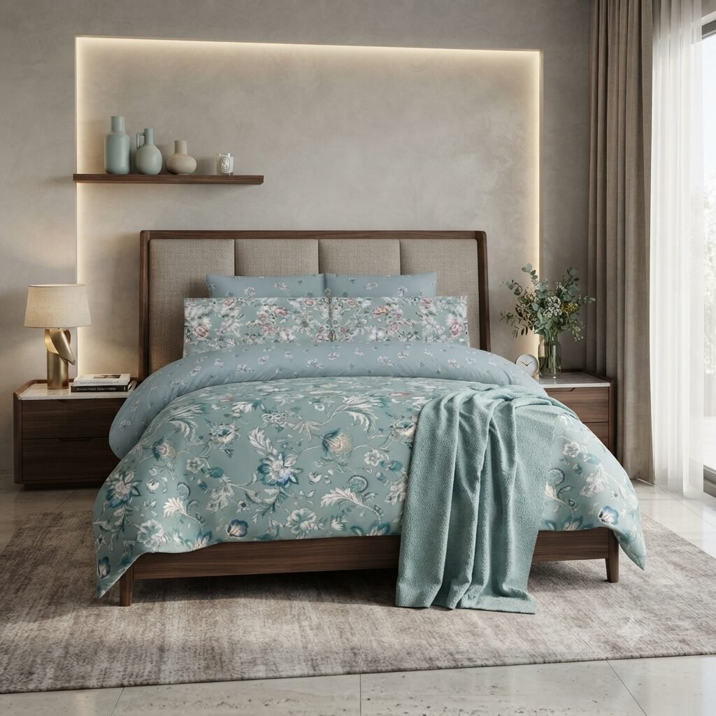Soft Pastel Bloom & Leaf Print Bed Sheet Suite N Soft Pastel Bloom & Leaf Print Bed Sheet Suite N