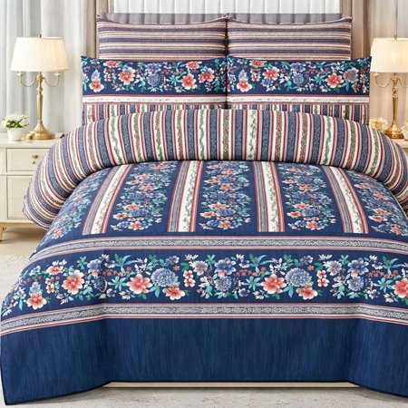 Beautiful Blue Printed Bed Sheet With 2 Pillow Covers