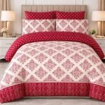 Beautiful Red Printed Bed Sheet With 2 Pillow Covers
