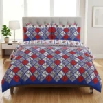 Blue & Red Patterned Bed Set with Pillow Covers