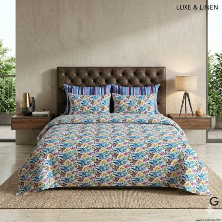 Colour full flowers Printed Bed Sheet With 2 Pillow Covers