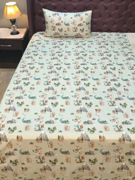 Dinosaur Character Kids Bed Sheet
