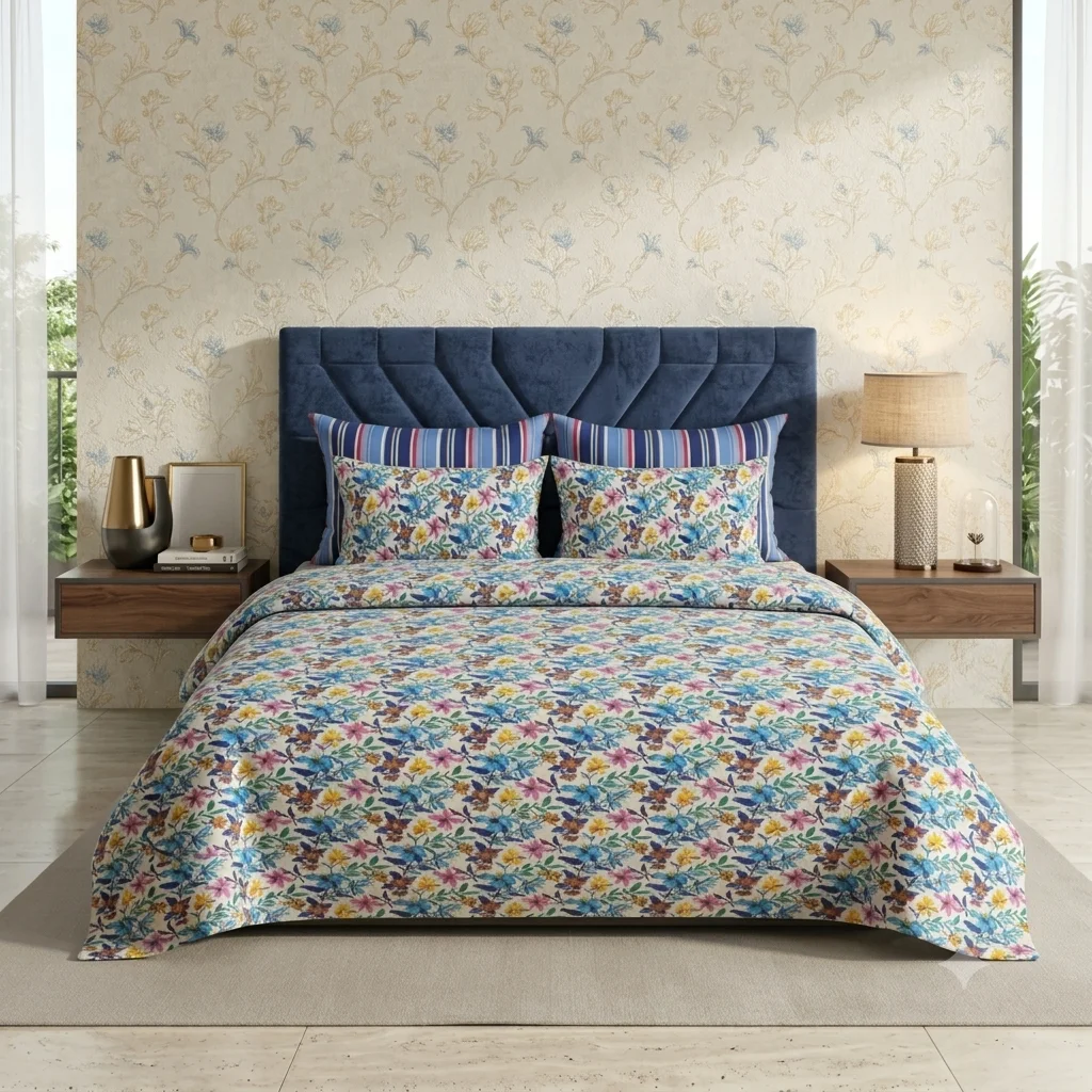 Midnight Blue Velvet Floral Bedding Set with Matching Pillow Covers Midnight Blue Velvet Floral Bedding Set with Matching Pillow Covers