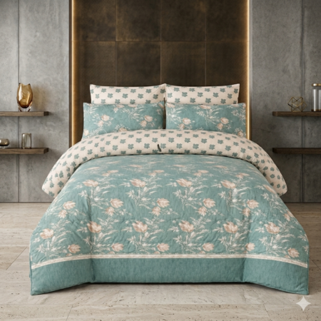 Mint Green Printed Bed Sheet With 2 Pillow Covers