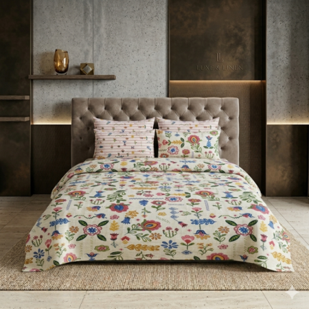 Multi Colour Printed Bed Sheet With 2 Pillow Covers