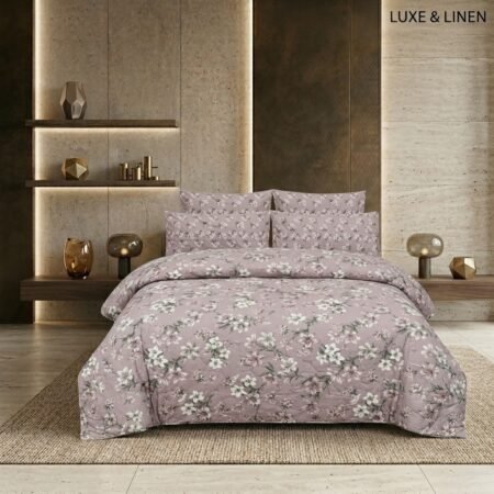Pink Printed Bed Sheet With 2 Pillow Covers