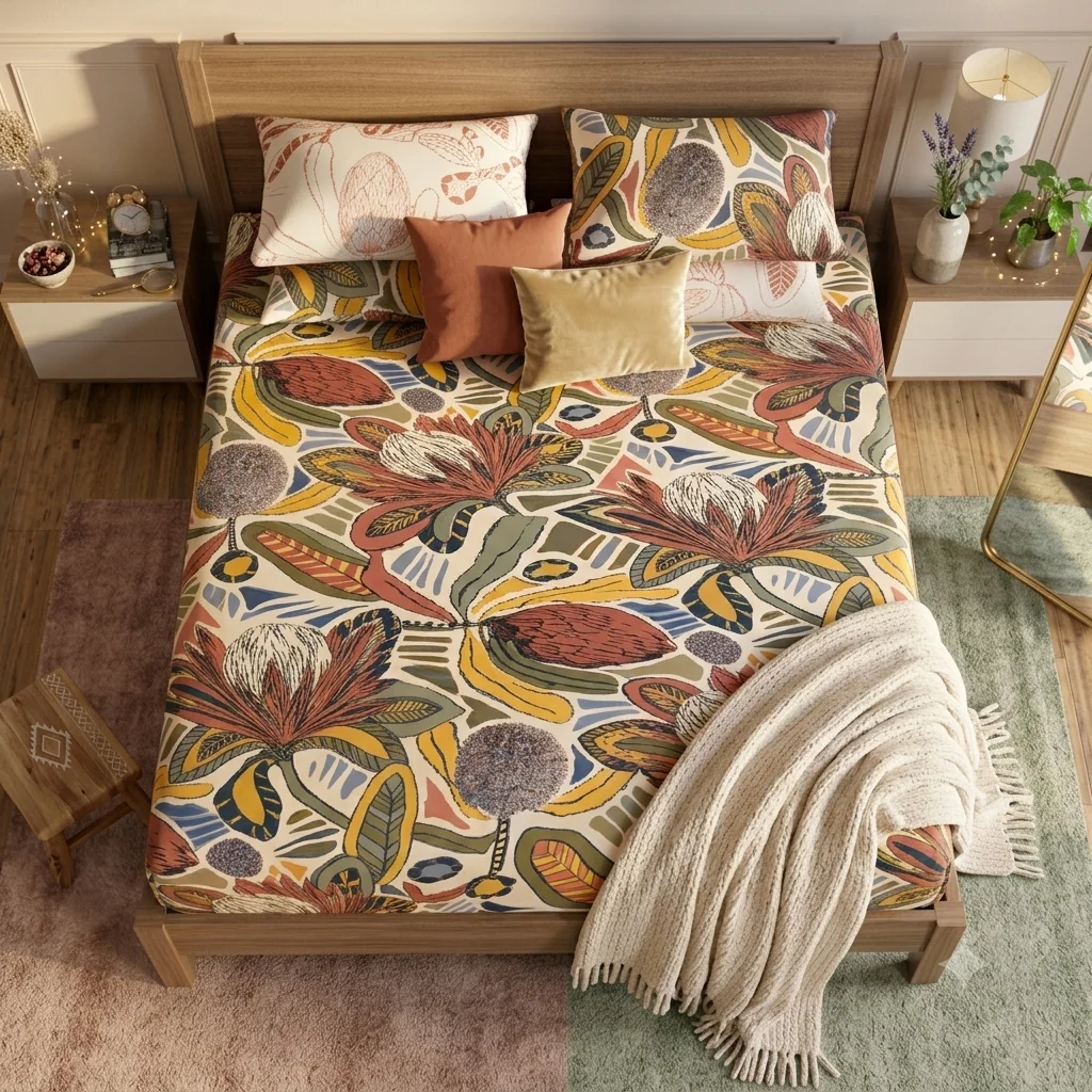 Premium Multi-Color Botanical Floral Bedsheet Premium Multi-Color Botanical Floral Bedsheet