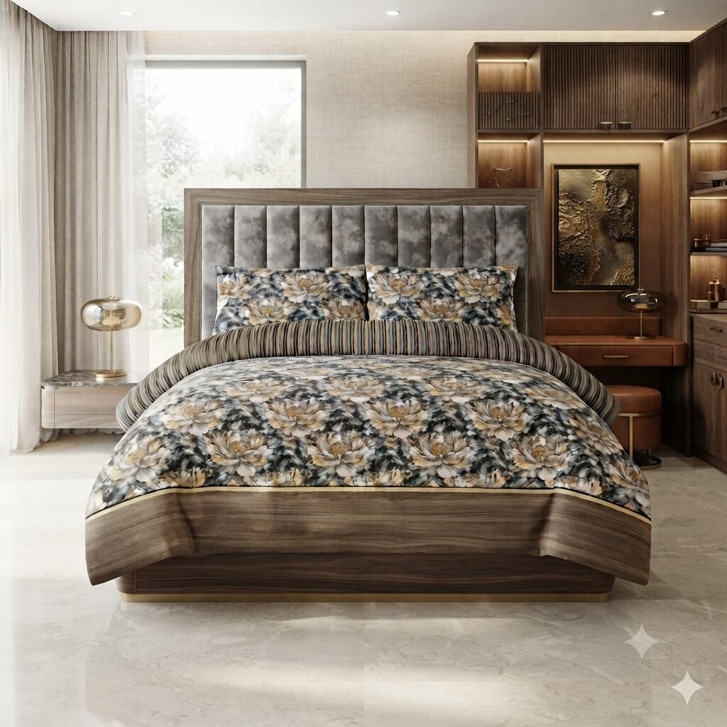 Royal Bloom & Stripe Fusion Bed Sheet Set Royal Bloom & Stripe Fusion Bed Sheet Set