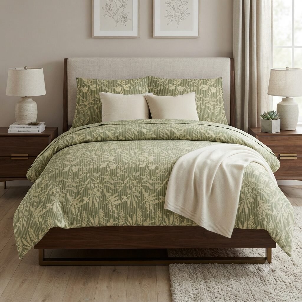 Sage Green Botanical Print Bedding Set Sage Green Botanical Print Bedding Set