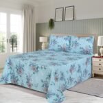 Sky Blue Printed Bed Sheet With 2 Pillow Covers