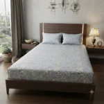 Soft Blue Floral Printed Bed Sheet