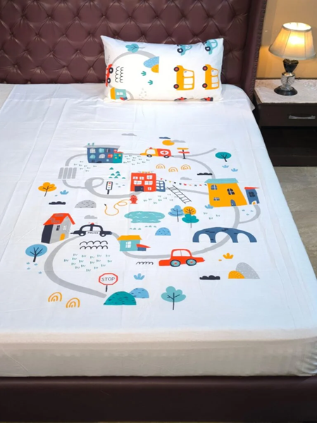 Train Kids Bed Sheet