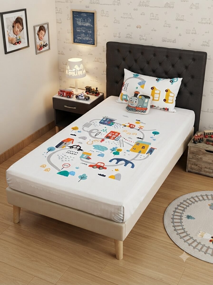 Train Kids Bed Sheet Train Kids Bed Sheet