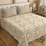 Cream Printed Bed Sheet With 2 Pillow Covers